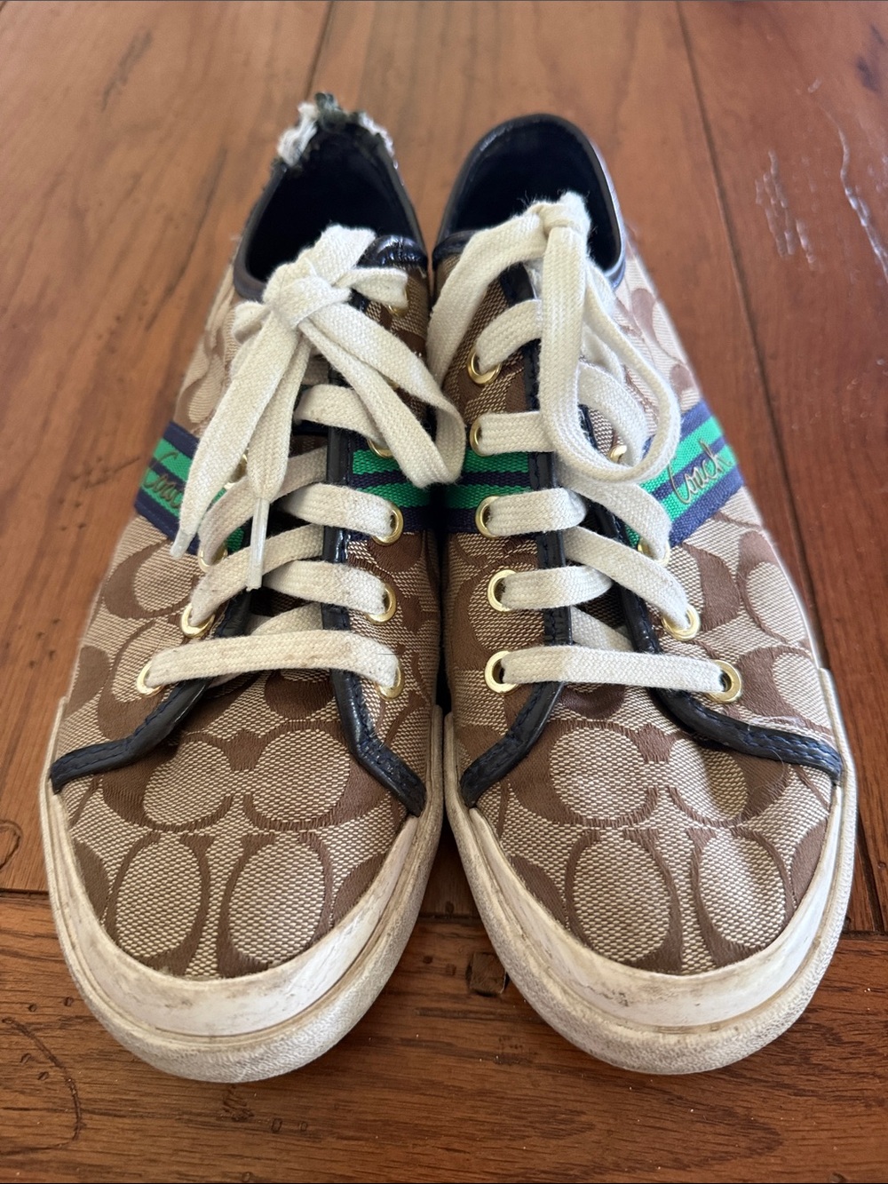 Coach Women’s Signature Canvas Sneakers with Green Accent Stripe